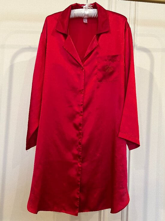 Oscar de la Renta Sleepwear Other - Oscar de la Renta Pink Label Red Satin Sleep Shirt Lounge Dress 1X Dark Glam
